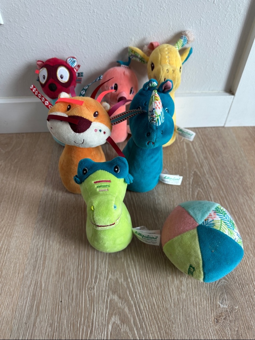 Lilliputiens Jungle Bowling Game Soft Plush Toy Set Toddler 18M+ Sensory Rattle